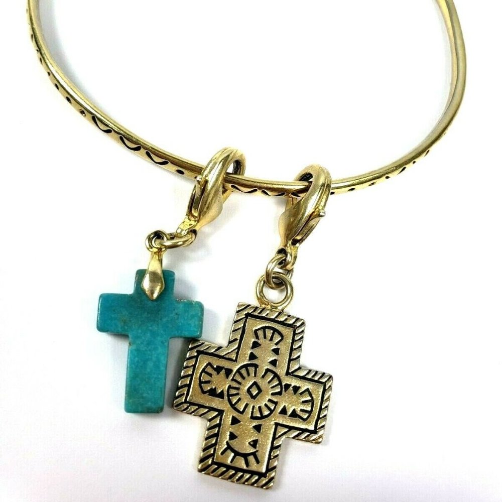 Turquoise Cross Bangle Charm Bracelet Faith